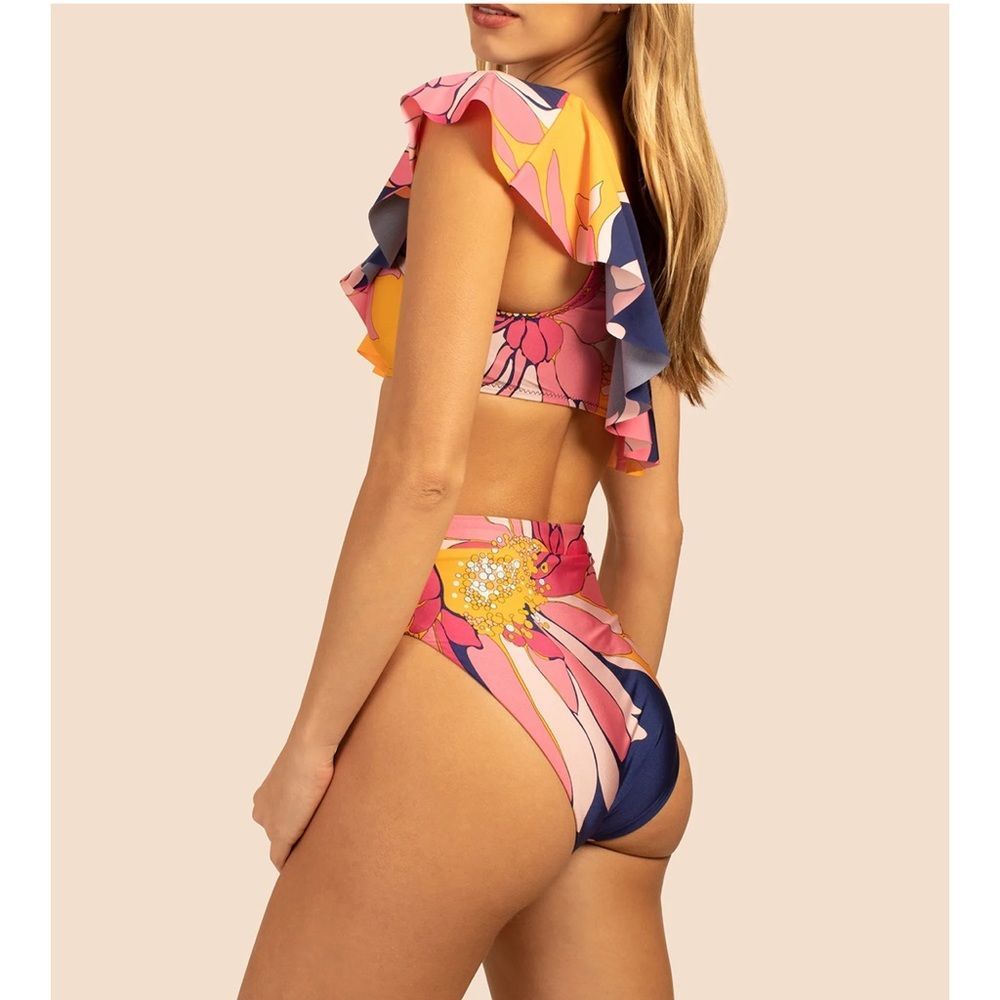 Trina Turk Bikini Breeze One‎ Shoulder Ruffle Bandeau High Rise Swimsuit 6